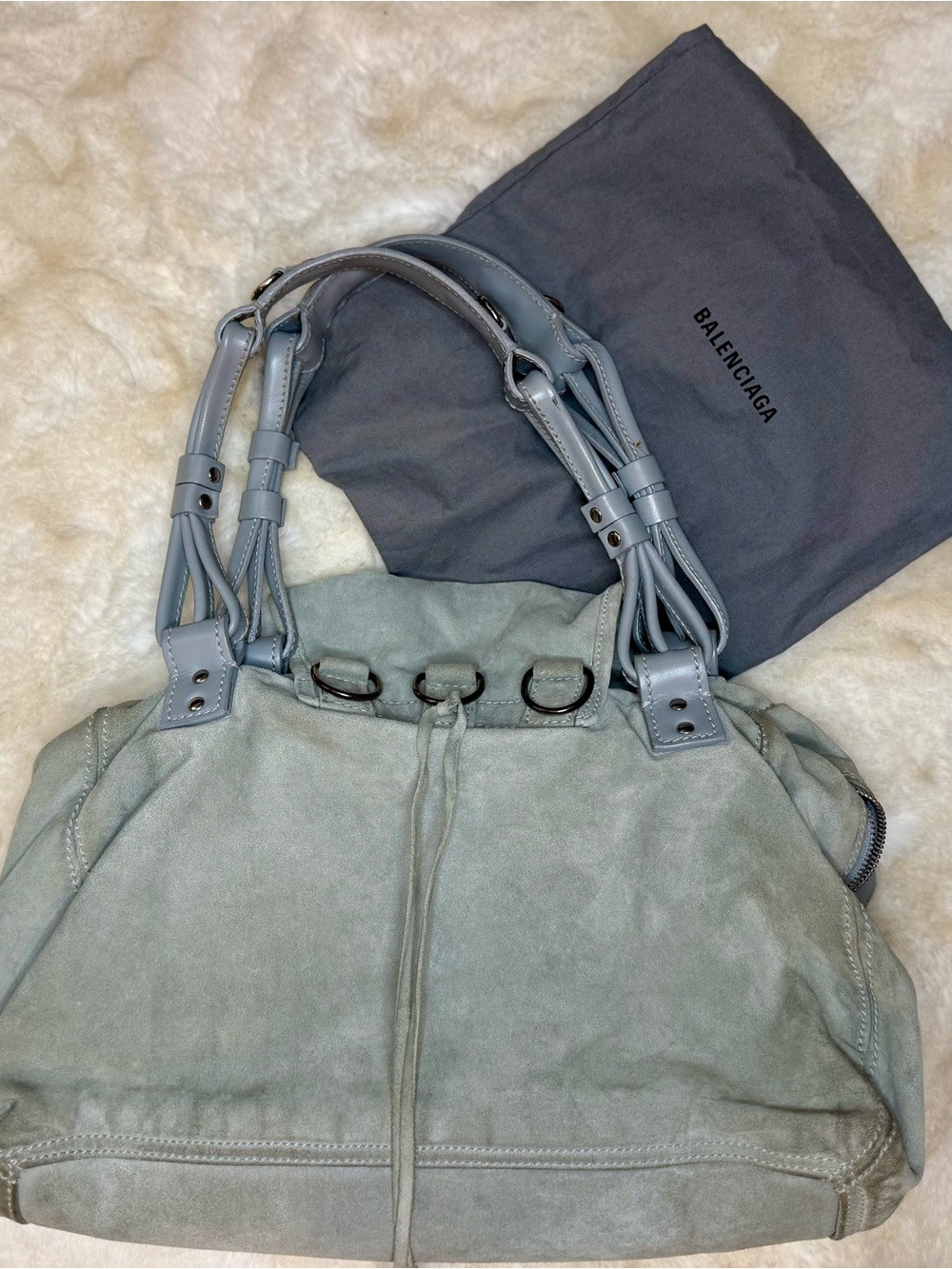 Balenciaga Pale Blue Suede Satchel with Buckle Details - Picture 5 of 13